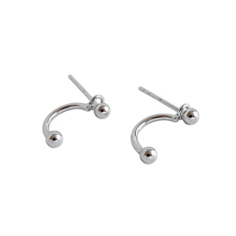 Geometry Simple Beads C Shape 925 Sterling Silver Dangling Earrings