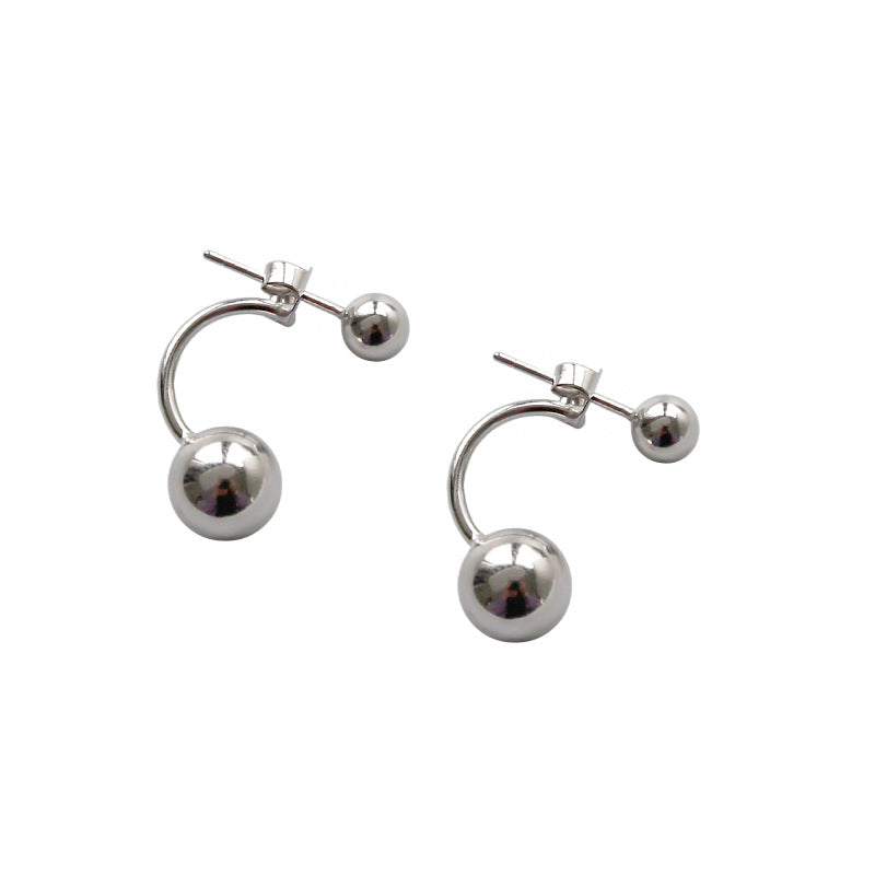 Simple Classic Round Beads 925 Sterling Silver Stud Earrings