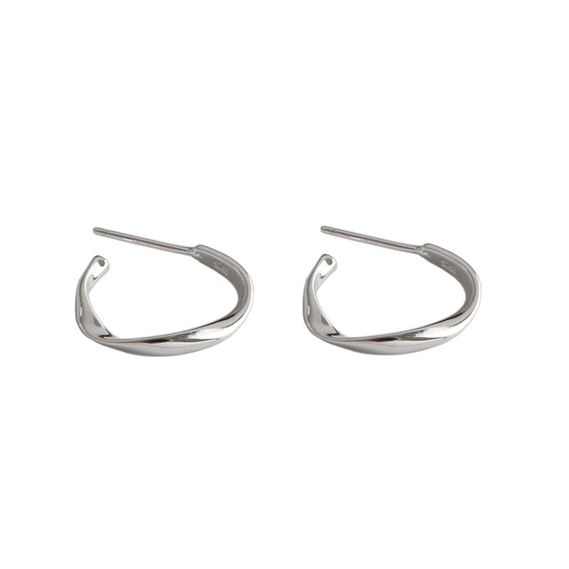 Simple Mobius Twisted 925 Sterling Silver Hoop Earrings