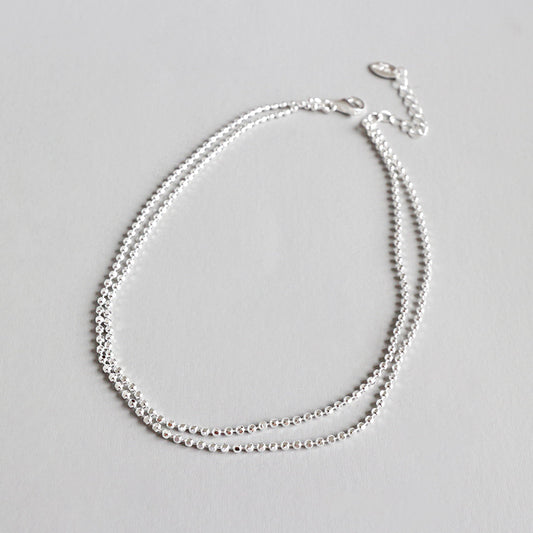 Girl Beads Chain Double Layers 925 Sterling Silver Anklet