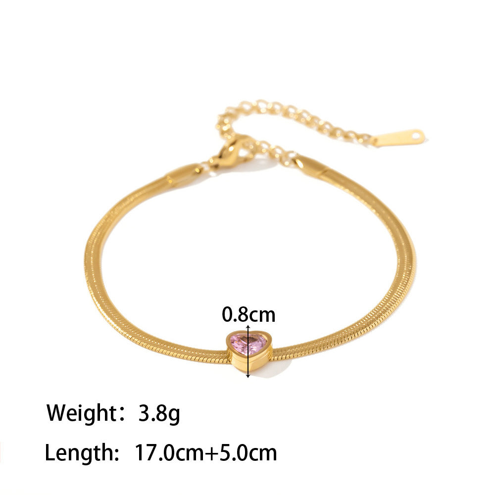 18K Gold Plated Green/White/Pink Heart Zircon Bracelet
