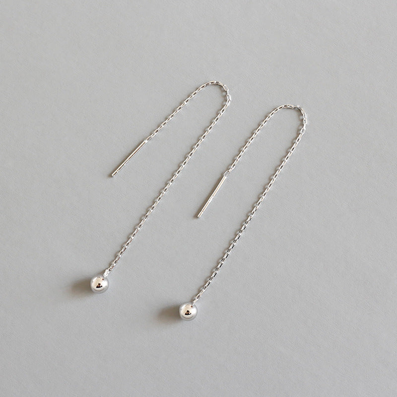 Simple Mini Beads 925 Sterling Silver Thread Dangling Earrings