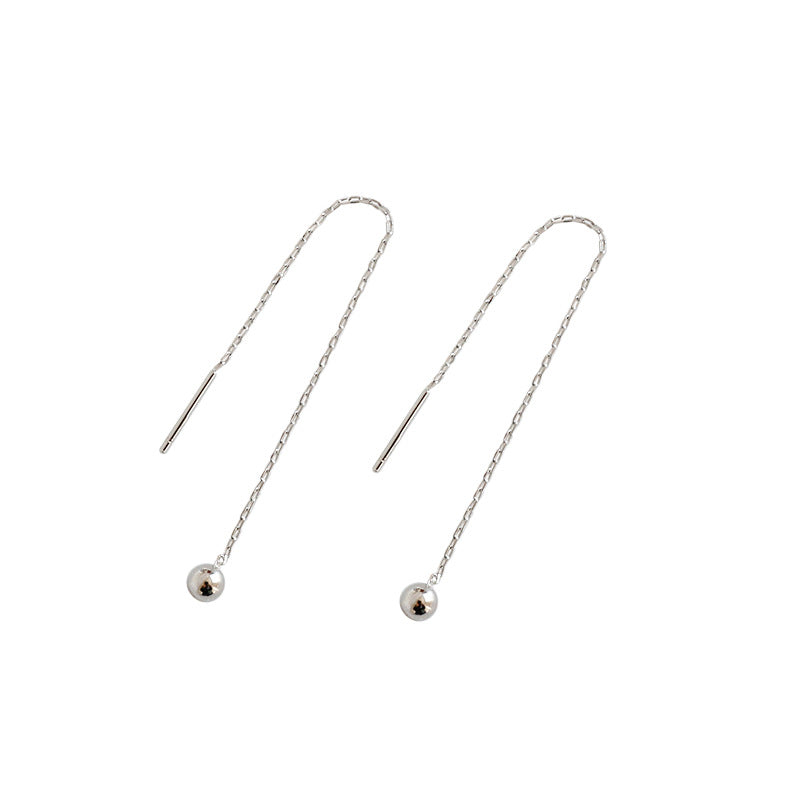 Simple Mini Beads 925 Sterling Silver Thread Dangling Earrings