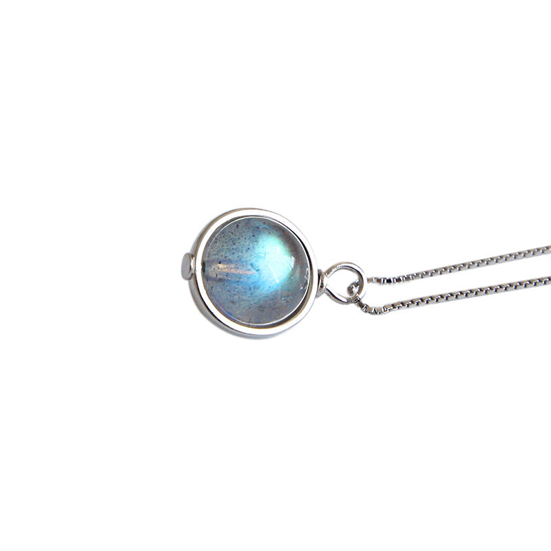 Women Round Natural Moonstone 925 Sterling Silver Necklace
