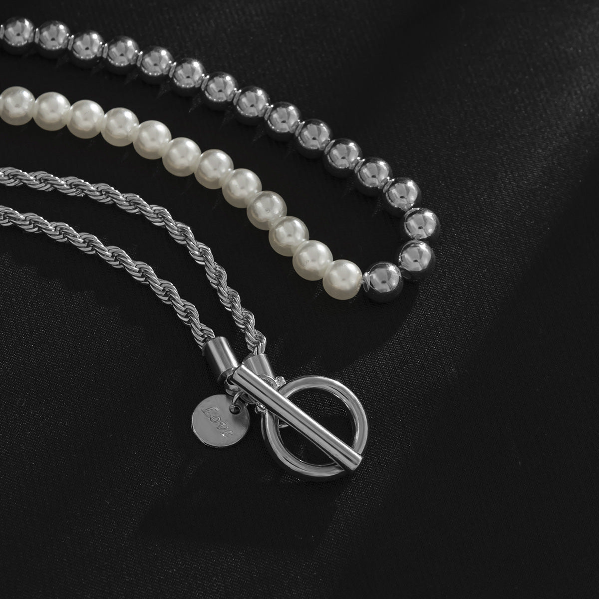Men Fashion Double Stitching Pearl Versatile Necklace