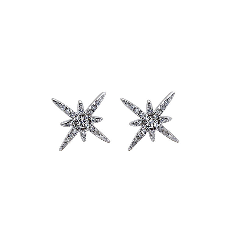 Girl CZ Cross Stars 925 Sterling Silver Stud Earrings