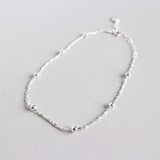 Girl Simple Tube Ball Chain 925 Sterling Silver Anklet
