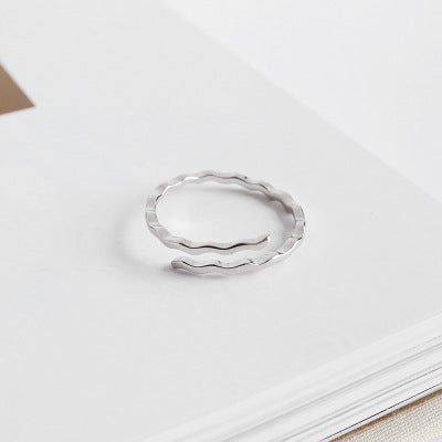 Simple Waves 925 Sterling Silver Adjustable Ring
