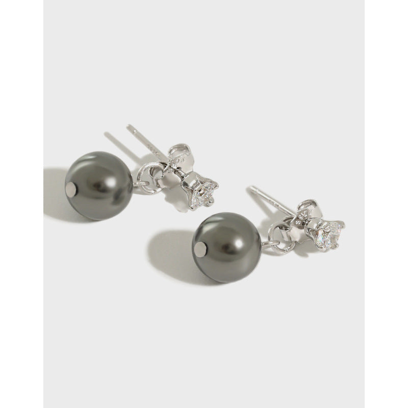 Simple Round Shell Pearls CZ 925 Sterling Silver Stud Earrings