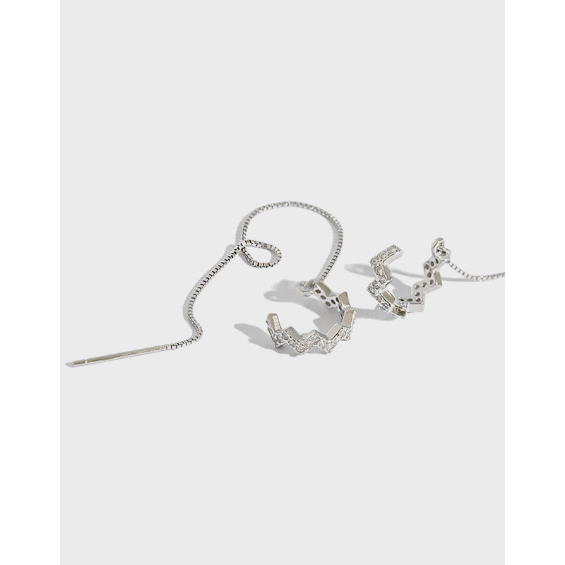 Elegant Wave Circle Tassles 925 Sterling Silver Non-Pierced Earrings