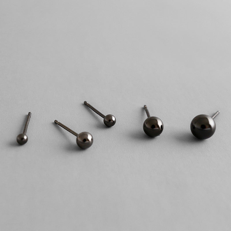 Simple Black Round Bean 925 Sterling Silver Stud Earrings