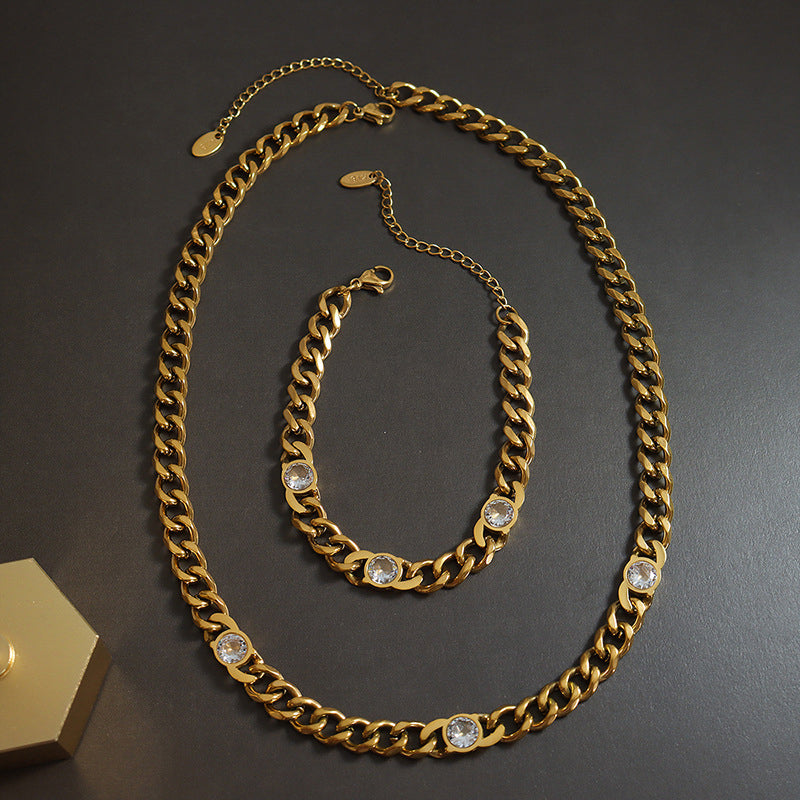 Fashion Thick Chain With Zircon Necklace / Bracelet