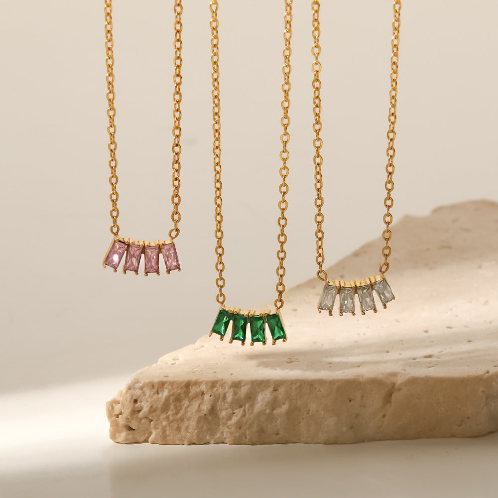 18K gold plated necklace with pink/white /l green zircon