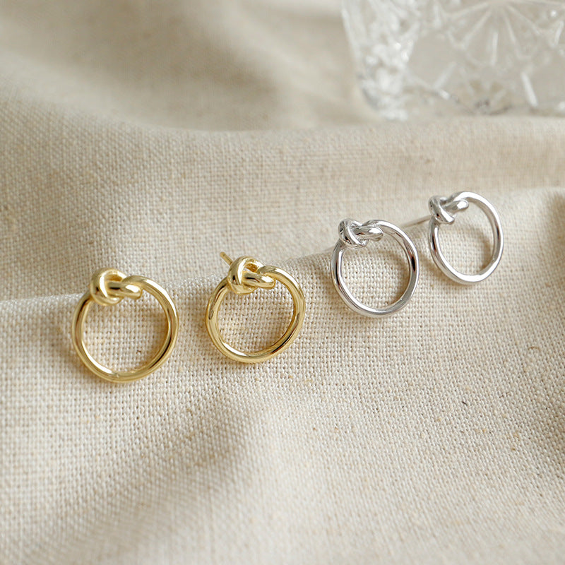 Simple Knot Circle 925 Sterling Silver Stud Earrings