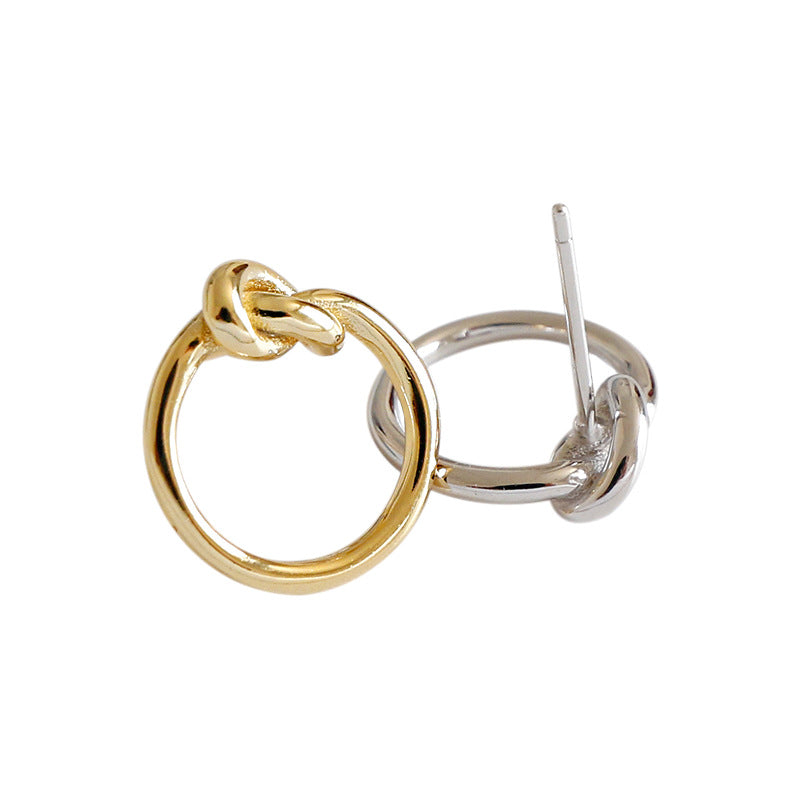Simple Knot Circle 925 Sterling Silver Stud Earrings