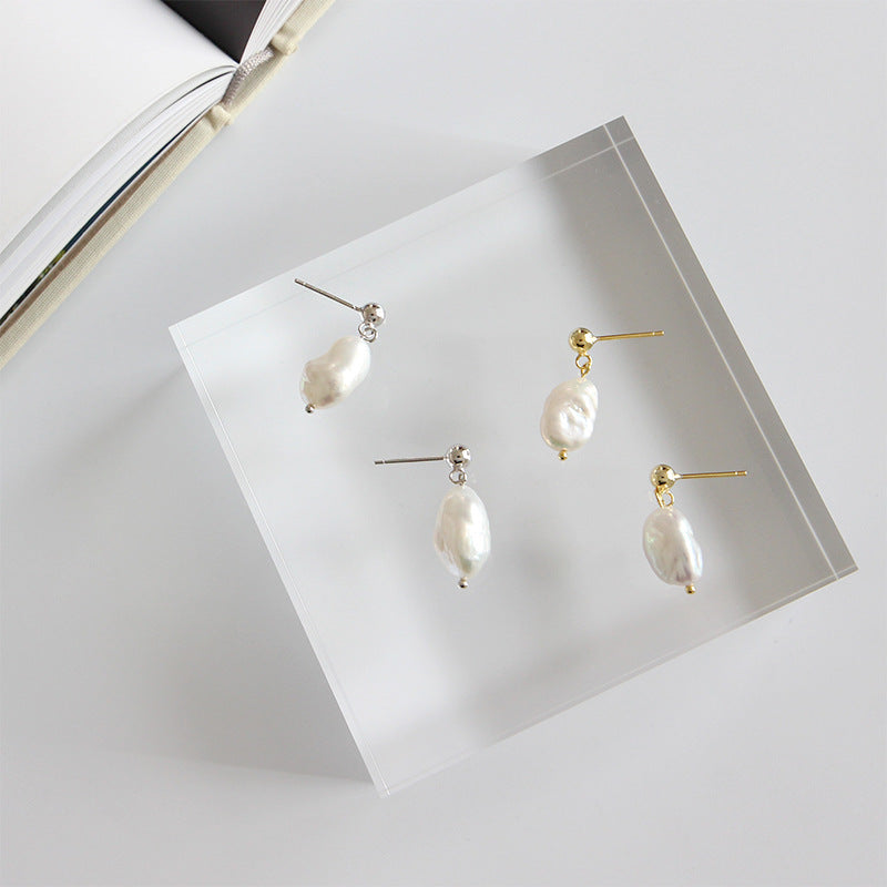 Elegant Oval Natural Pearls 925 Sterling Silver Dangling Earrings
