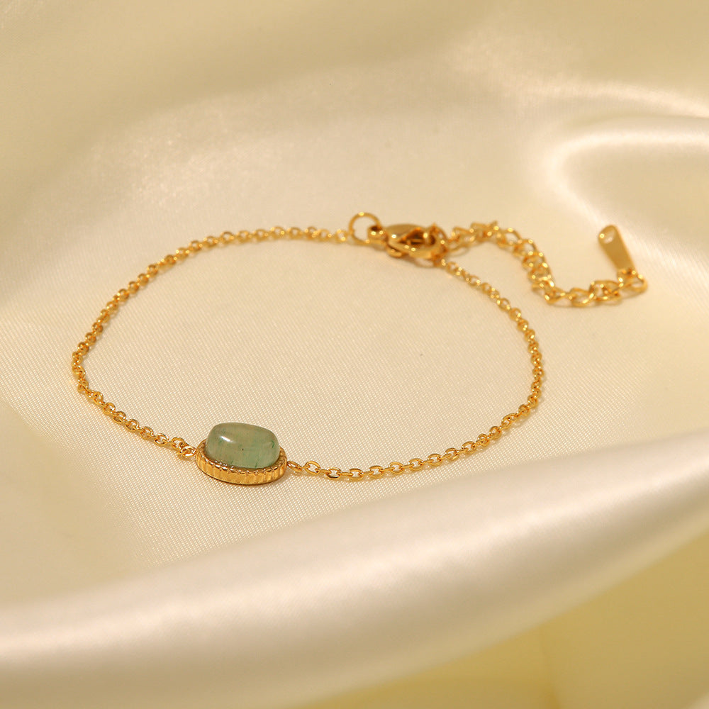 18K Gold Exquisite Simple Inlaid Green Aventurine Natural Stone Watch Versatile Bracelet