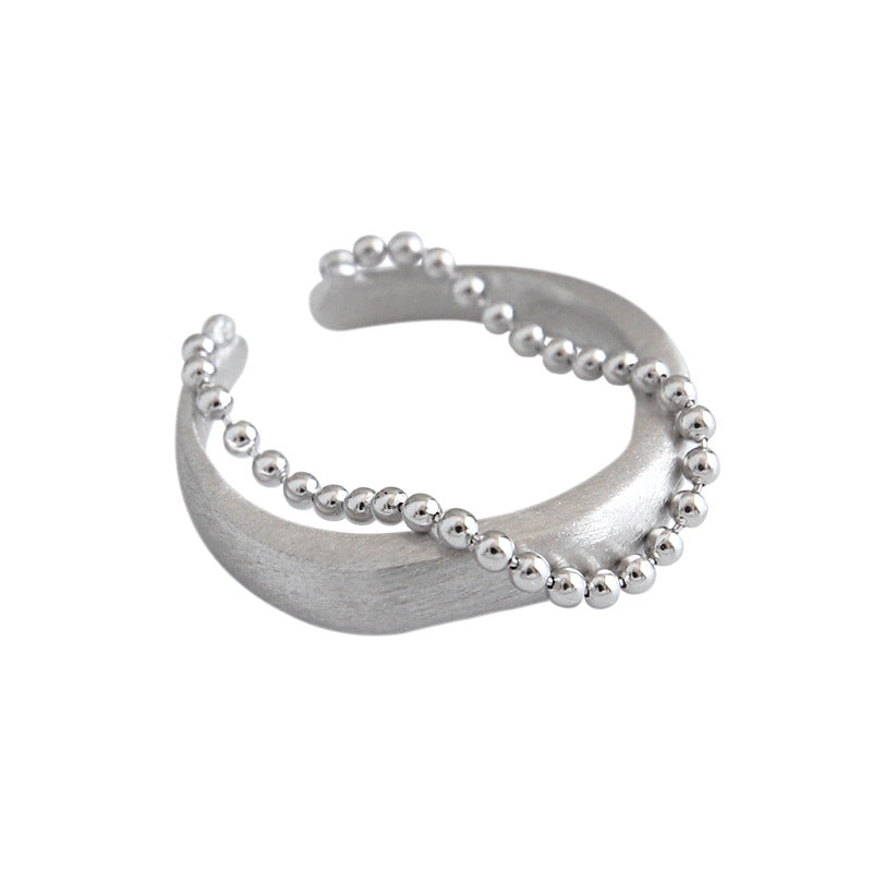 Modern Double Layer Beads Chain 925 Sterling Silver Adjustable Ring
