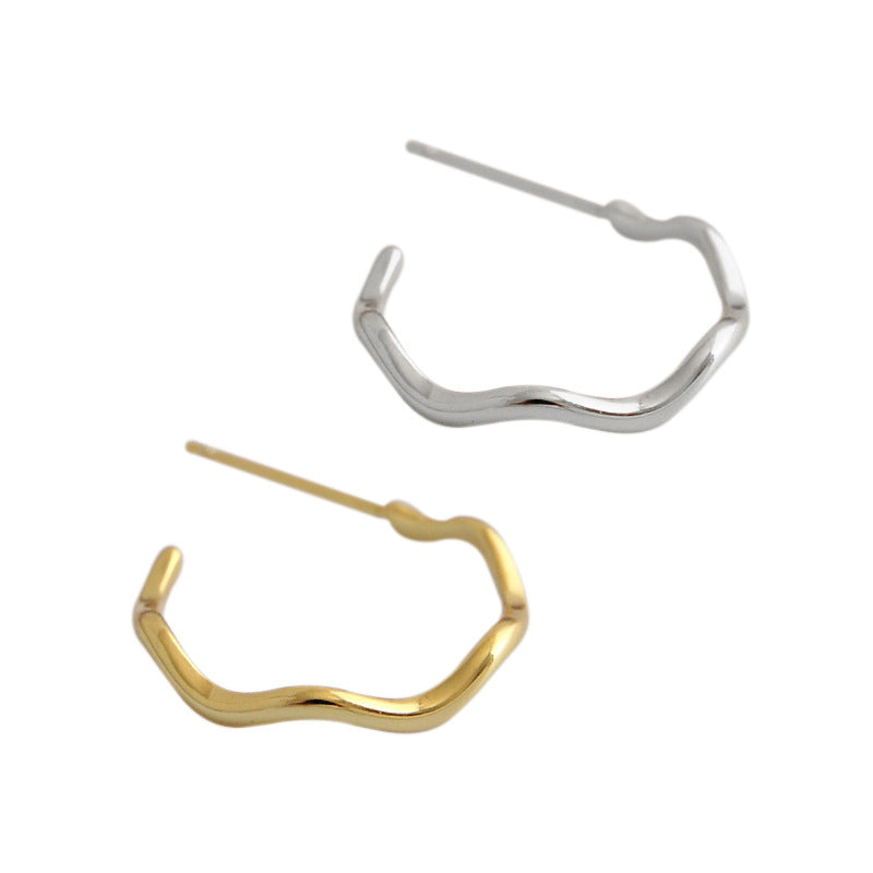 Simple Wave Circle 925 Sterling Silver Hoop Earrings
