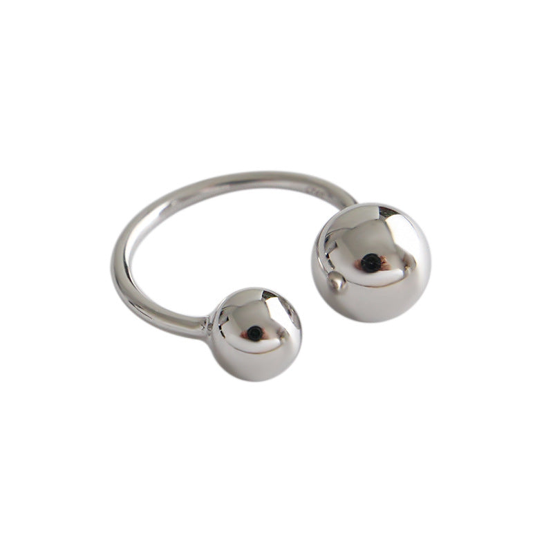 Simple Mother Child Balls 925 Sterling Silver Adjustable Ring