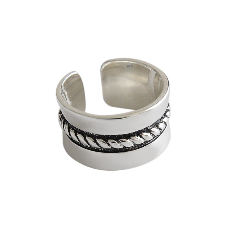 Vintage Twisted Wide Men 925 Sterling Silver Adjustable Ring