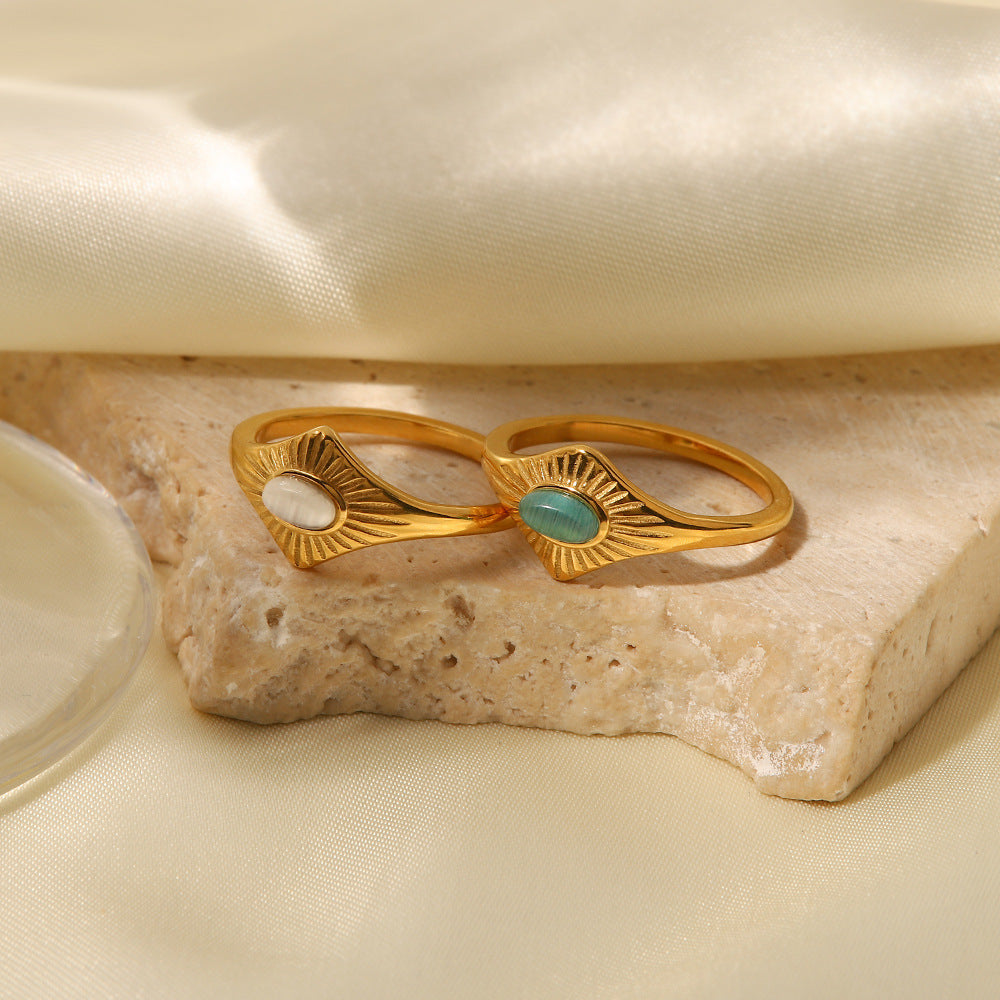 18K gold inlaid blue opal ring