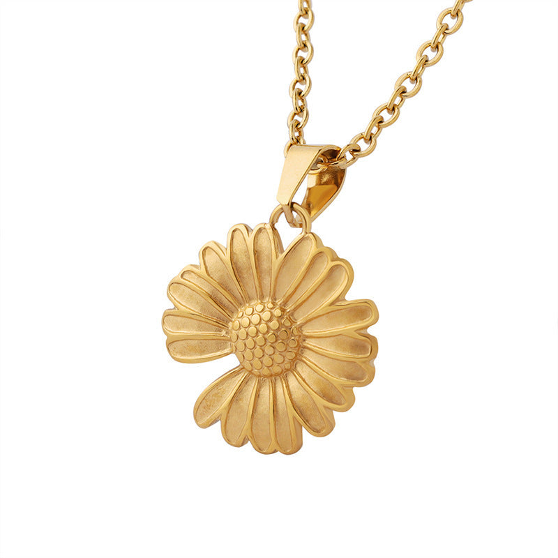 18K Fashion Gold Sunflower Flower Notch Design Versatile Pendant Necklace