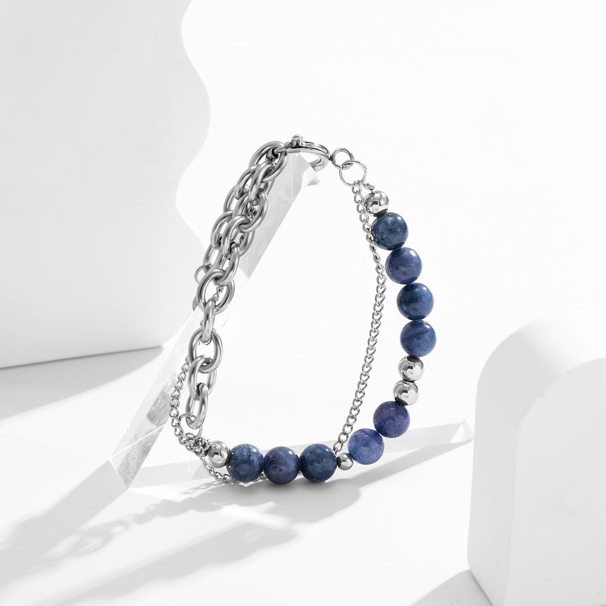 Exquisite double -layer chain stitching blue crystal handle