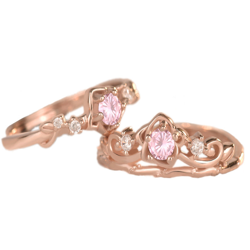 Women Pink CZ Plum Stone Blossom Flower Branch 925 Sterling Silver Adjustable Stacker Ring