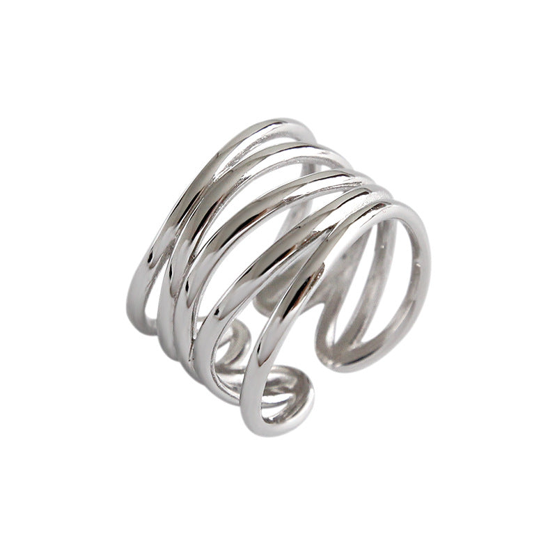 Men Multi Layers Cross Wide 925 Sterling Silver Adjustable Ring