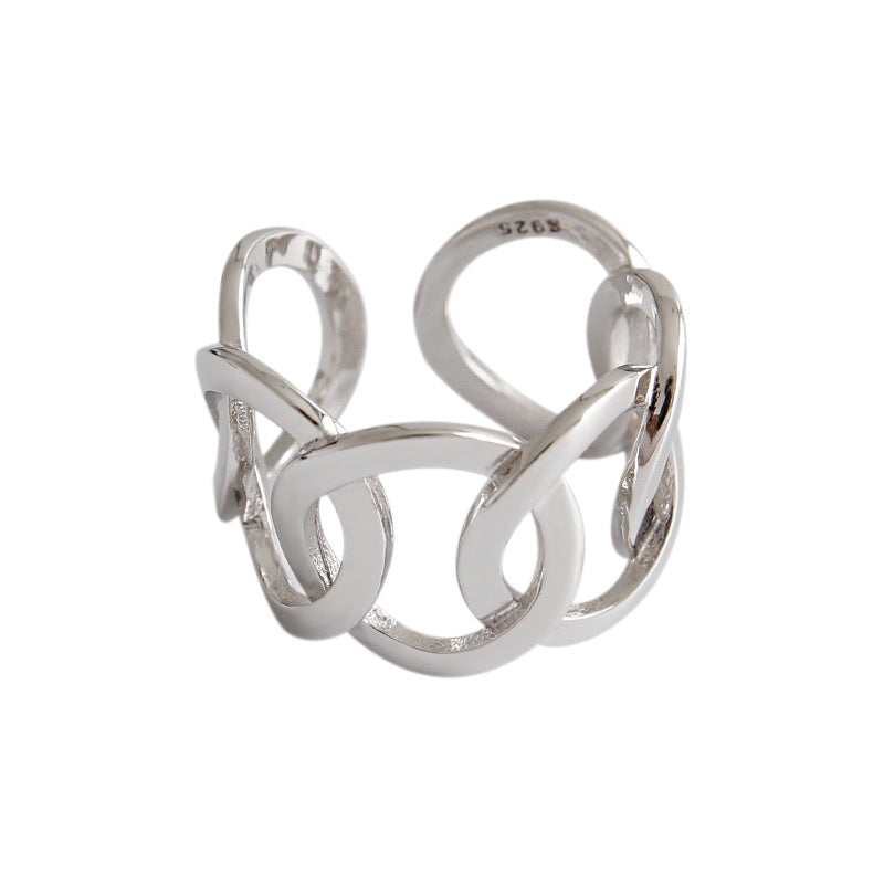 Simple Hollow Chain Wide New 925 Sterling Silver Adjustable Ring