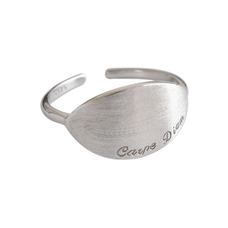 Simple Geometry Eavpe Diem Letters 925 Sterling Silver Adjustable Ring