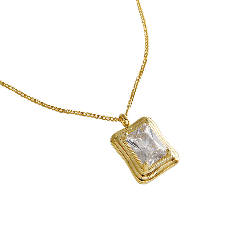 Simple Geometry Square CZ Hot 925 Sterling Silver Necklace