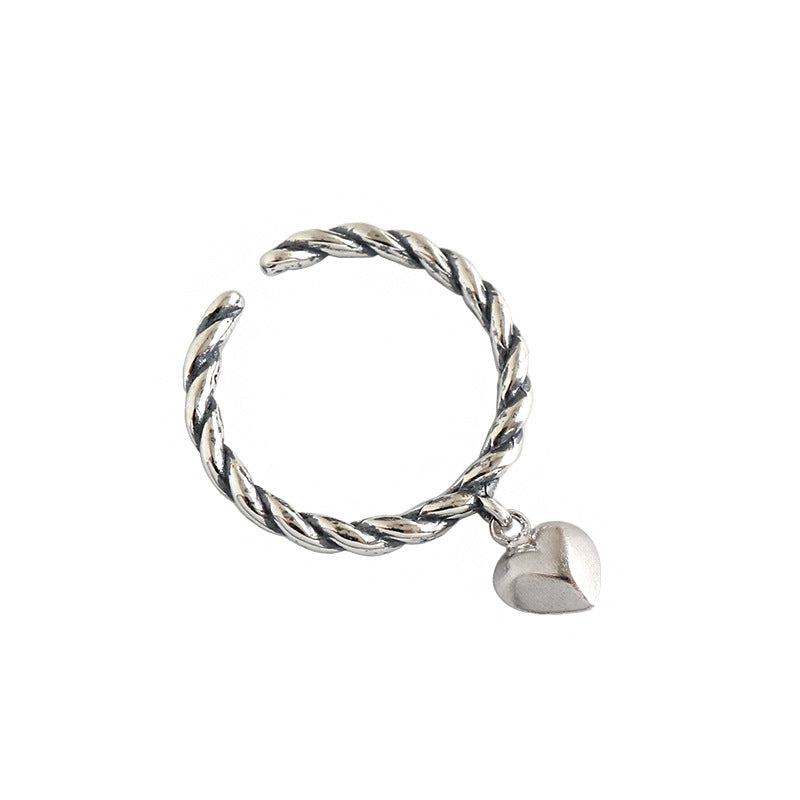 Vintage Twisted Heart 925 Sterling Silver Adjustable Ring