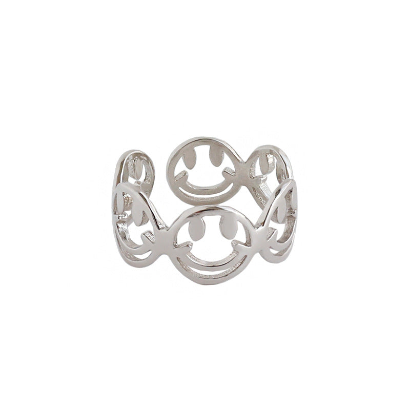 Girl Hollow Smile Face 925 Sterling Silver Adjustable Ring