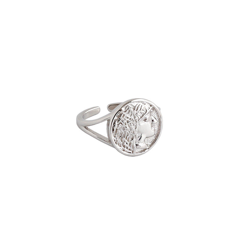 Office Portrait Coin Round 925 Sterling Silver Adjustable Ring