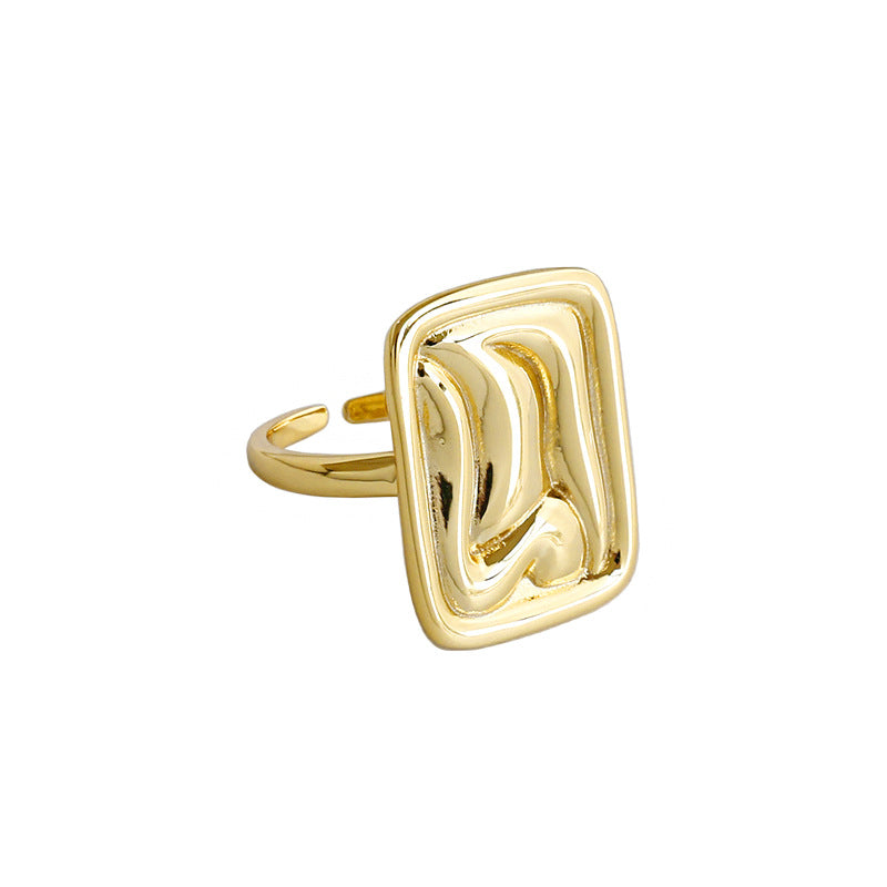 Geometry Sand Beach Aquare 925 Sterling Silver Adjustable Ring