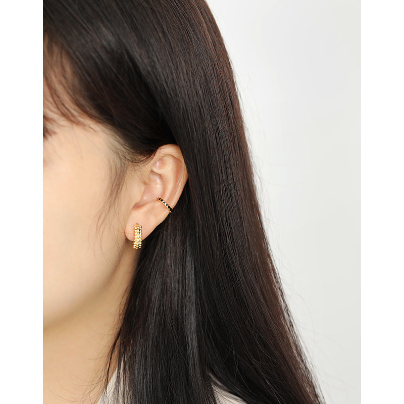 Fashion Black Round Epoxy 925 Sterling Silver Non-Pierced Earring(Single)