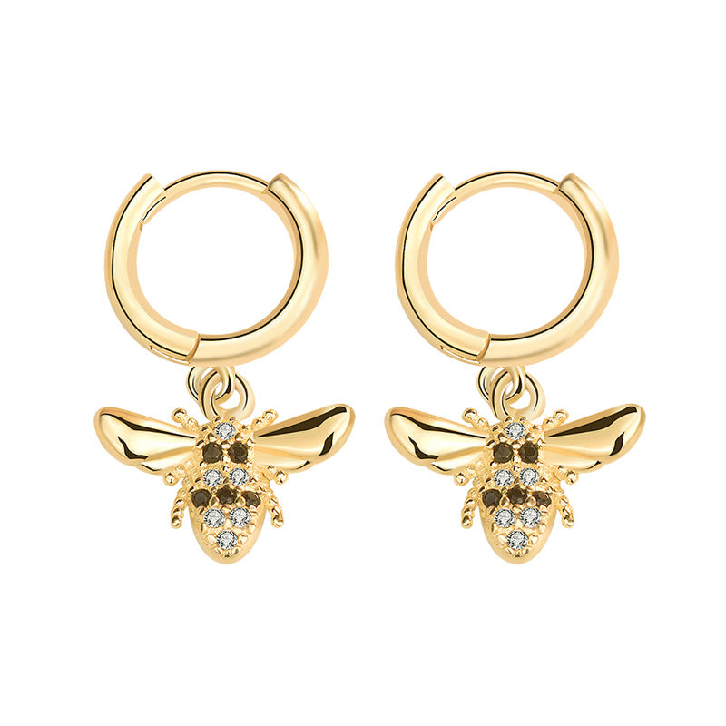 Party CZ Flying Honey Bee 925 Sterling Silver Hoop Earrings