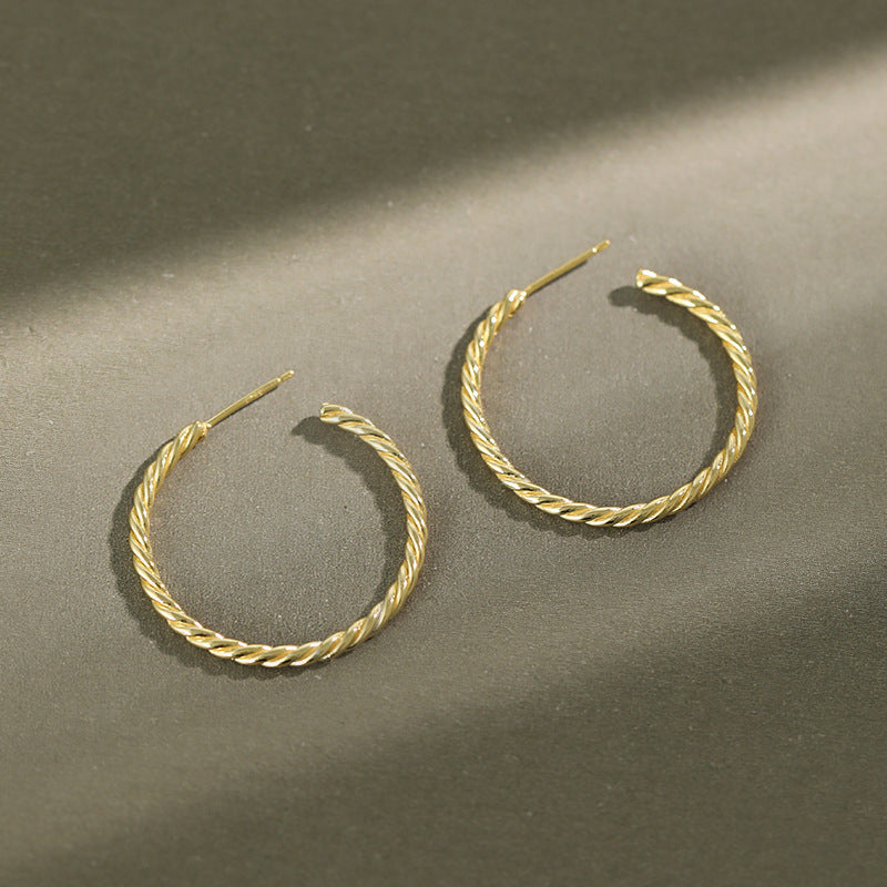 Minimalist Geometry Twisted Circle 925 Sterling Silver Hoop Earrings