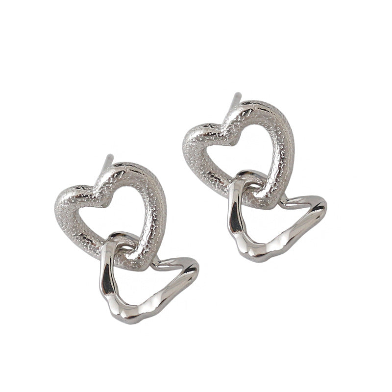 Girl Hollow Heart in Heart 925 Sterling Silver Dangling Earrings