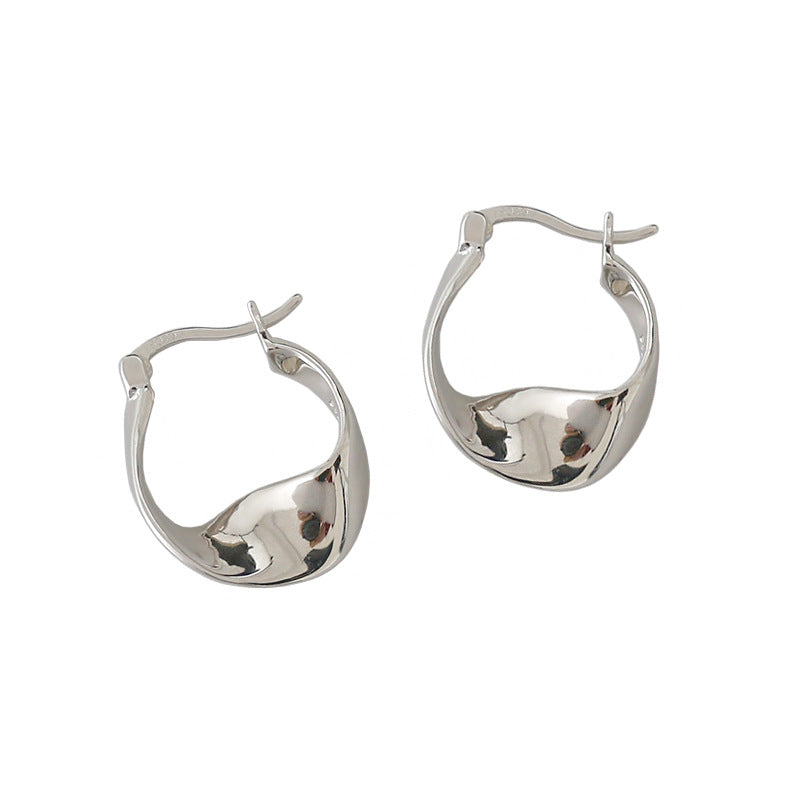 New Irregular Twisted Circle 925 Sterling Silver Hoop Earrings