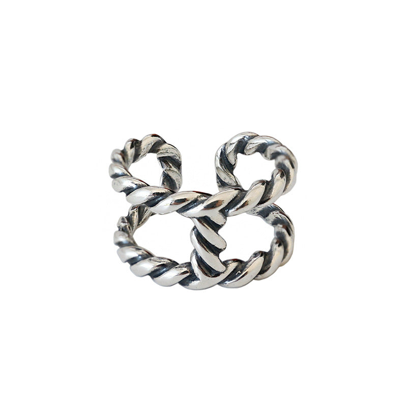 Vintage Twisted Double Layers 925 Sterling Silver Adjustable Ring