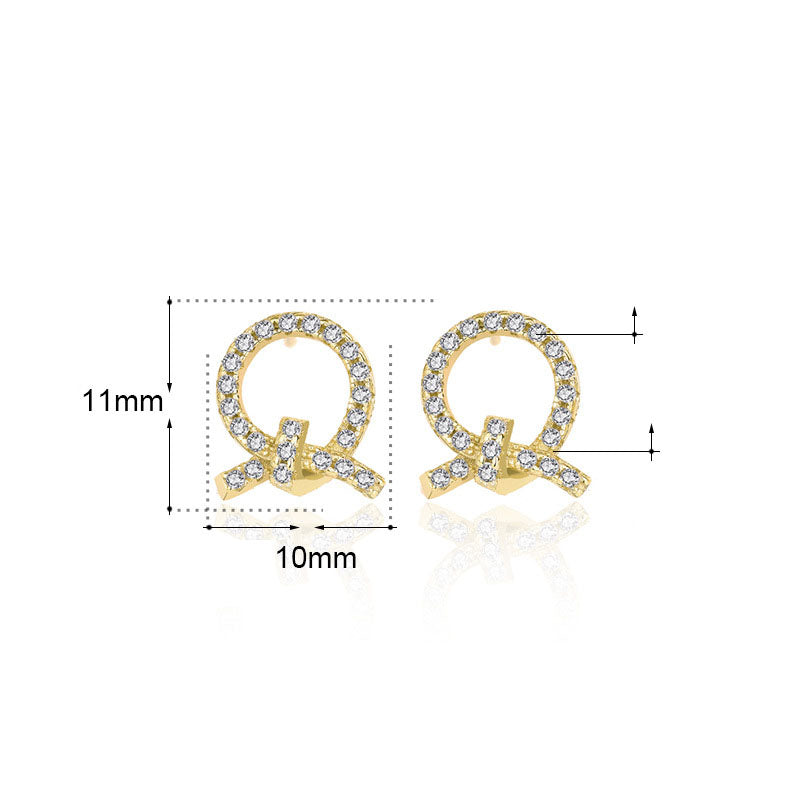 Girl CZ Bow-Knot Circle 925 Sterling Silver Stud Earrings