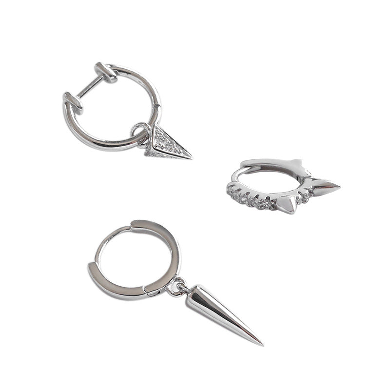 Geometry Rivet Fashion 925 Sterling Silver Hoop Earrings