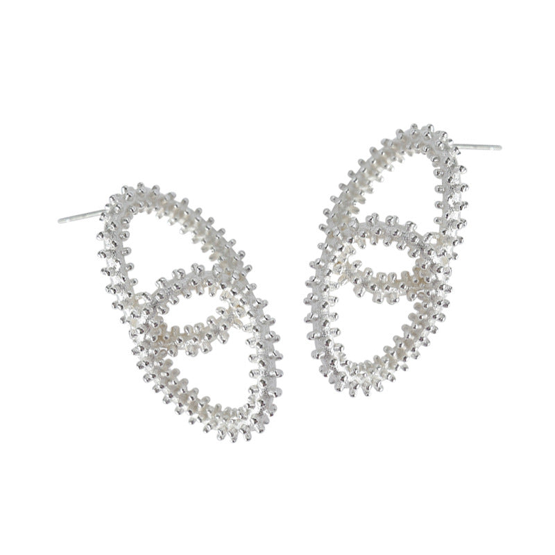 Beads Loops Cross 925 Sterling Silver Stud Earrings
