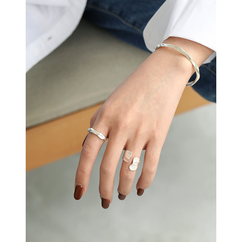 Modern Irregular Geometry Concave Convex 925 Sterling Silver Adjustable Ring