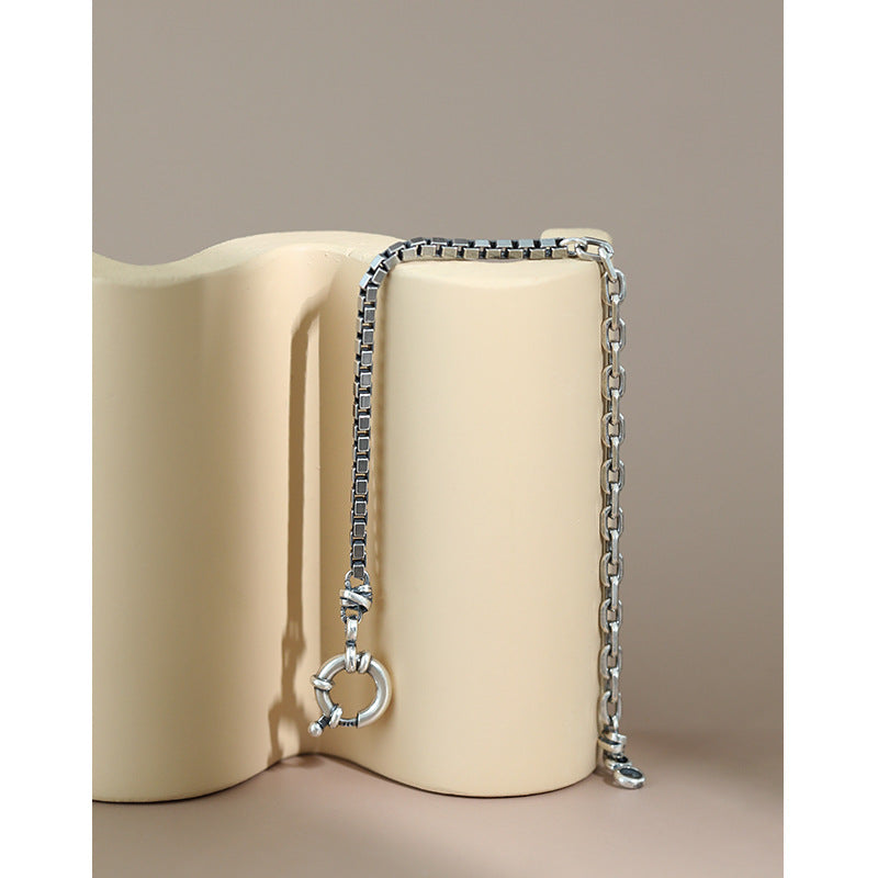Vintage Asymmetry Box Chain 925 Sterling Silver Bracelet