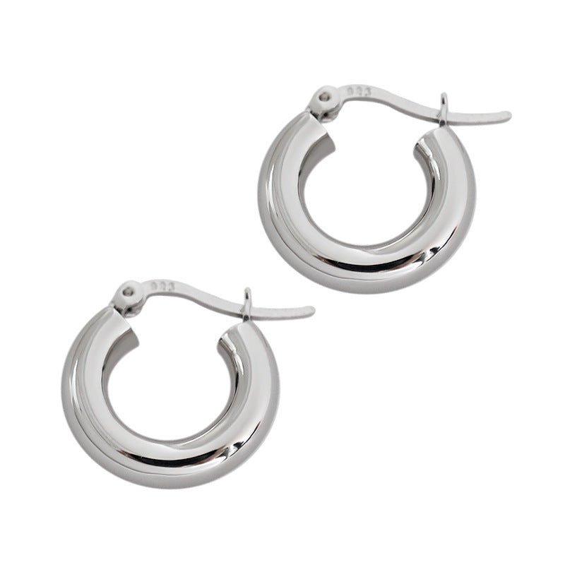 Simple New Tube Circle 925 Sterling Silver Huggie Hoop Earrings