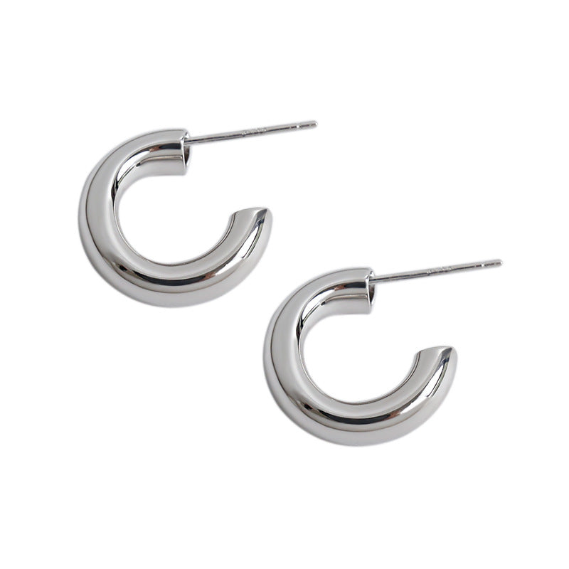 Party C Shape Circle 925 Sterling Silver Hoop Earrings